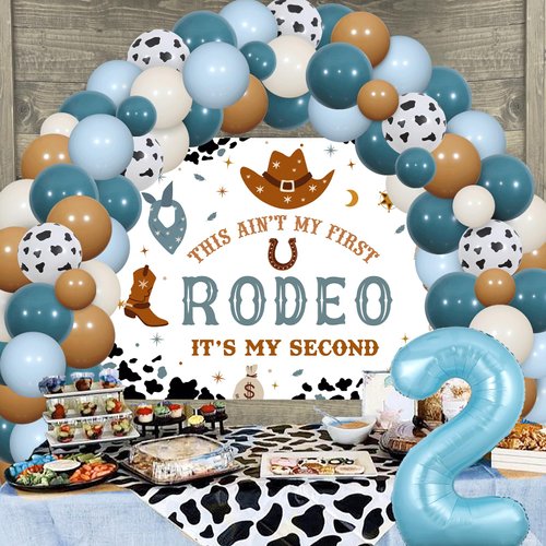 Sursurprise Western 2nd Birthday Party Decorations, This Ain’t My First Rodeo Backdrop Cowboy Balloon Garland Arch Kit for Boys Mexican Two Birthday Party Supplies