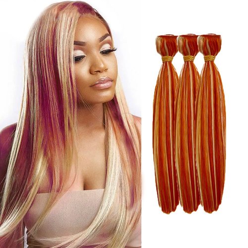 Orange Straight Bundles Human Hair Highlight Bundles 24 26 28 Inch 2 Tone Color 350 Mixed With 613 Blonde Bundles Ginger Orange Bundles Human Hair Color 350 Straight Bundles 300g