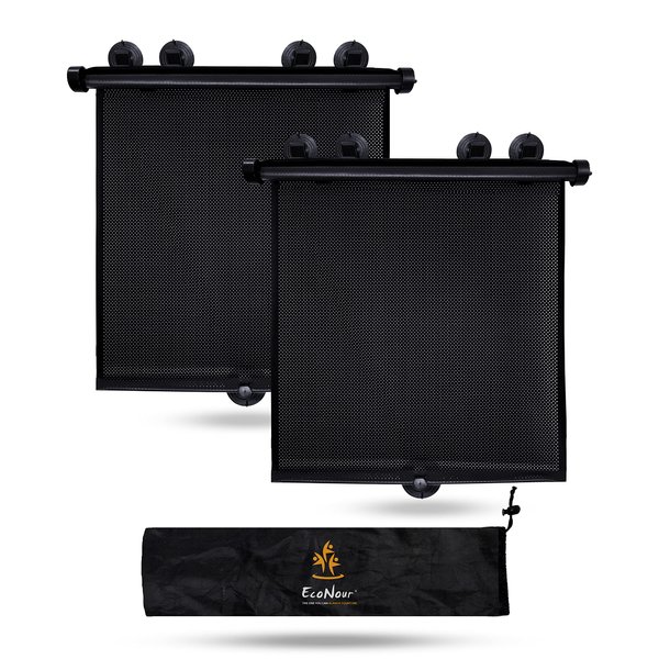 EcoNour Car Window Covers for Baby (2 Pack) | Retractable Car Window Shades for Protecting Kids, Passengers & Pets from Harmful Sun Rays | Car Sun Shade for Trucks | (22”x24”)