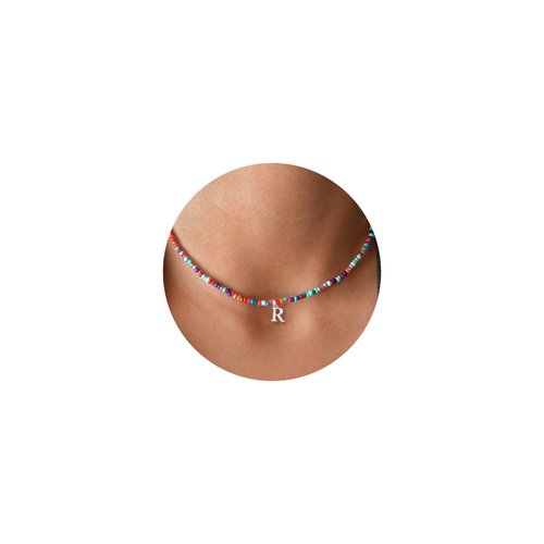 Yoosteel Initial Necklace for Girls Women, Colorful Beaded Charm Initial Necklace Stainless Steel Silver Initial Necklace Handmade Boho Necklace Jewelry Gifts for Teen Girls