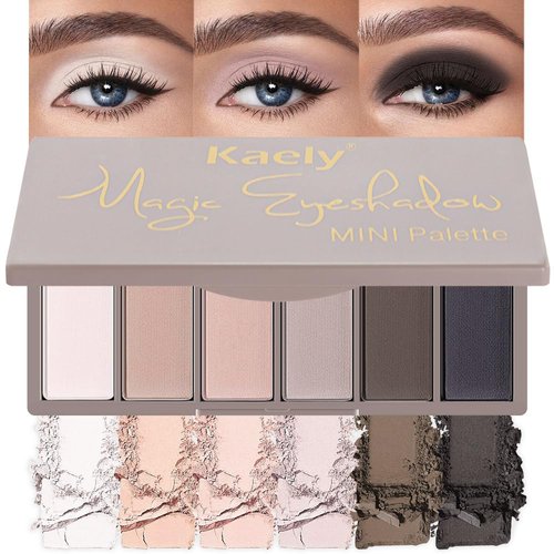 Kaely 6 Colors Mini Eyeshadow Makeup Palette for Women Blendable, White Nude Pink Taupe Dark Black Matte Natural Blushed Eye Shadow Palette Long Lasting Pigmented Built in Mirror Travel Size Matte