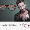 Boomer Eyeware Classic Stylish Bifocal Rounders, Reading Glasses for Men & Women, 1.25, Brown