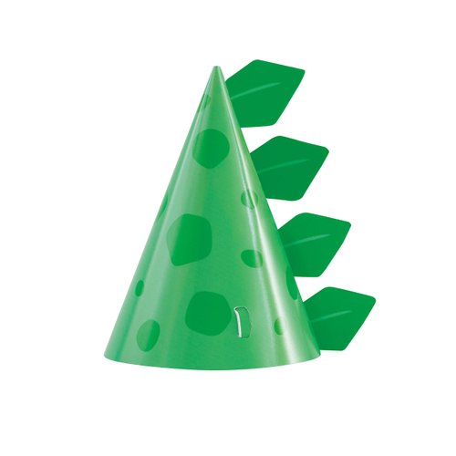 Unique Green Cone-Shaped Dinosaur Cardstock Party Hats (Pack of 8) - Perfect for Kids' Birthdays & Dino-Themed Celebrations