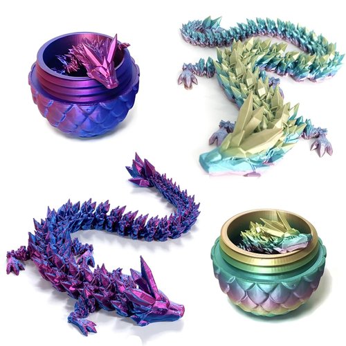 Pigmiss 2Packs 3D Printed Dragon Egg Crystal Dragon Fidget Toy Full Articulated Dragon Mystery Dragon Eggs with Dragon Inside Home Office Desk Decor Gifts Toys (Purple+Rainbow)