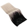 Ugeat Clip in Hair Extensions Balayage Remy Hair Extensions Clip in Human Hair Ombre Black to Ash Blonde with Blonde Double Weft Human Hair Clip in Extensions 14 Inch 7pcs