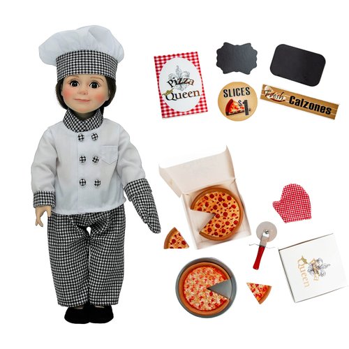 The Queen's Treasures 18" Doll 20 Piece American Pizza Party Accessory Set with Shop Signs and Chef's Outfit. Perfect for Girl or Boy Dolls Doll NOT Included
