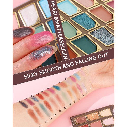 24 Colors High Pigmented Glitte Matte Eyeshadow Makeup Palette Blendable Long Lasting Eye Shadow Neutrals Smoky Multi Reflective Shimmer Pressed Pearls Eye Shadow Palette for Halloween Makeup #M3