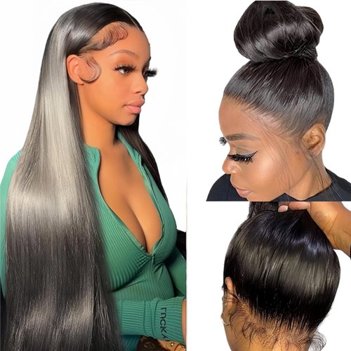 Qmaple 360 Lace Front Wigs Human Hair Pre Plucked Straight HD Lace Front Human Hair Wigs for Black Women 360 Full Lace Wig Human Hair Can Make Ponytail and Bun (24 Inch)