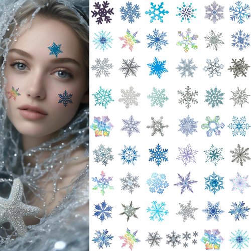3 Sheets Snowflake Temporary Tattoos Christmas Winter Glitter Snow Flake Tattoo Stickers Cute Apparel Accessories for Body Face Christmas Party Tattoo Stickers