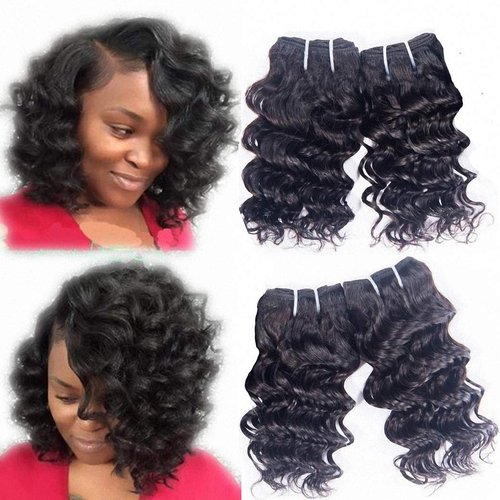Brazilian Deep Wave Human Hair Weave 4 Bundles 50g 8 inch 10A Short Curly Bouncy Deep Curl Sew In Remy Hair Extensions Raw 100% Unprocessed Brazilian Virgin Hair Double Machine Weft Natural Black