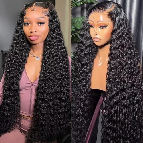 RAYFOG Deep Wave Lace Front Wigs Human Hair Pre Plucked 180% Density 13x4 Deep Curly HD Transparent Lace Frontal Wigs Human Hair for Women (deep wave lace front wigs human hair, 24 Inch)