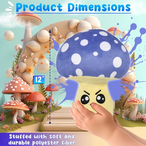 Forest & Twelfth Mushroom Plush Pillow – Cute Emoticon Mushroom Set for Beds and Sofas – Plushie Toys for Kids, Home Décor – Ultra-Soft Stuffed Animal Gift for Girls, Boys (Purple)