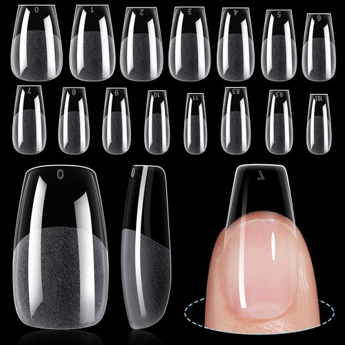 TOMICCA Medium Coffin Nail Tips, 240Pcs Half Matte Gel x Nail, 15 Sizes Nail Extension Tips Set, Full Cover Pre Shaped Fake Nails for Beginner and Professional DIY Nail Salon