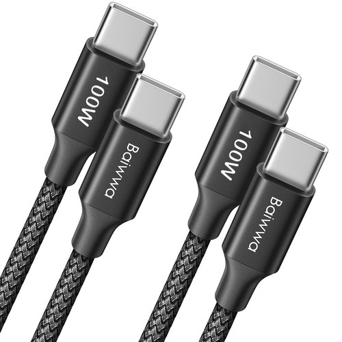 Baiwwa 100W USB C to USB C Cable [6FT 2-Pack], USB C Charger Cord Fast Charging for iPhone 16 15 Pro Max Plus, for MacBook Pro 2020, Pixel and More