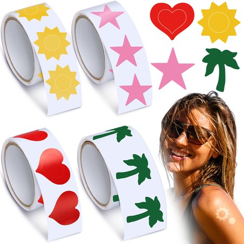 400 Pieces Tanning Bed Stickers for Body Heart Labels Stickers Body Stickers Perforated Self Adhesive Small Sun Tan Stickers for Tanning, 100 Pieces Per Roll, 1.2 x 0.8 Inches (Funny Pattern)