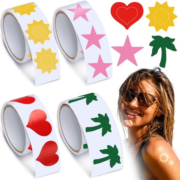 400 Pieces Tanning Bed Stickers for Body Heart Labels Stickers Body Stickers Perforated Self Adhesive Small Sun Tan Stickers for Tanning, 100 Pieces Per Roll, 1.2 x 0.8 Inches (Funny Pattern)