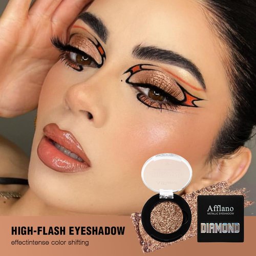 Afflano Shimmery Nude Brown Eyeshadow Highly Pigmented, Sparkle Intense Color Brown Glitter Eyeshadow Palette Single, Long Lasting, Blendable, Daily Wear, Neutral Metallic Glitter Eyes Look, 5H
