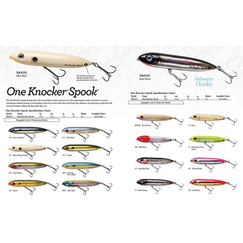 Heddon One Knocker Spook Topwater Fishing Lure for Saltwater and Freshwater, 4 1/2 Inch, 3/4 Ounce, Pearl Shad