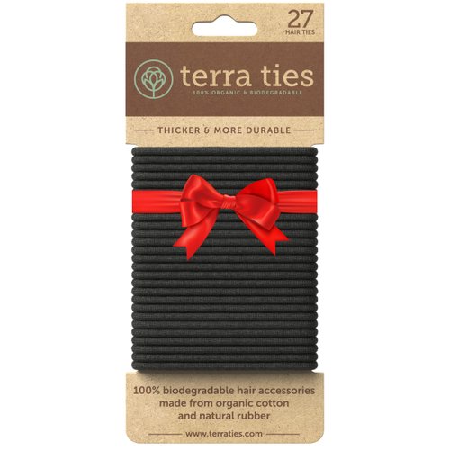 BIODEGRADABLE Elastic Hair Ties for Women & Men - Organic No Crease Black Hair Tie Ponytail Holders and Hairties for Buns - Plastic Free Hairbands for Women and Mens Hair - 5mm (27 count)