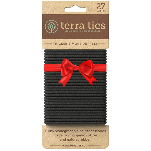 BIODEGRADABLE Elastic Hair Ties for Women & Men - Organic No Crease Black Hair Tie Ponytail Holders and Hairties for Buns - Plastic Free Hairbands for Women and Mens Hair - 5mm (27 count)