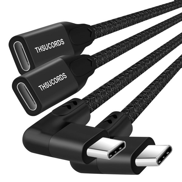 Thsucords 100W USB C Extension Cable 1.6FT 2Pack, 10Gbps 90 Degree Right Angle USB C 3.2 Male to Female Extender Fast Charging Cord Compatible with MacBook,iPad Pro,Nintendo Switch,Steam Deck