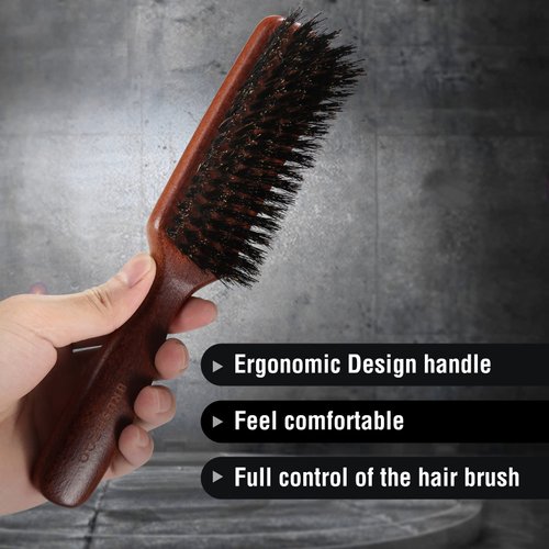 O BRUSHZOO Hair Brush for Men Thin Fine Normal Hair, Boar Bristle Hair Brush for Add Shine Improve Texture Reduce Frizz, Hairbrush for Beard Straightens Softens