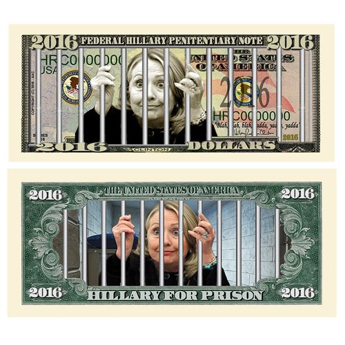 25 Limited Edition Hillary For Prison 2016 Dollar Bills with Bonus “Thanks a Million” Gift Card Set