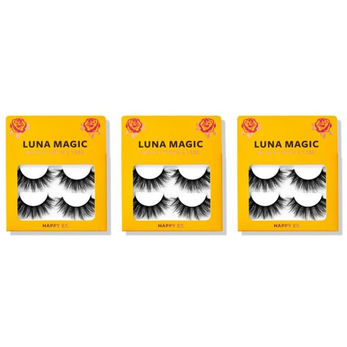 LUNA MAGIC Happy Ex Faux Mink Wispy Lashes, Reusable, 3 Pack