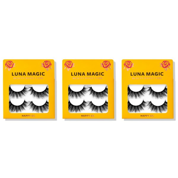 LUNA MAGIC Happy Ex Faux Mink Wispy Lashes, Reusable, 3 Pack