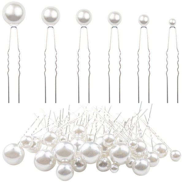 ELANE 36 Pcs Pearl Hair Pins and Bridal Accessories with Pearl Bobby Pins for Wedding Hairstyles (Silver)