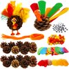 Qyeahkj Thanksgiving Pinecone Trukey Craft Kit for Kids (Makes 16), Fall Crafts Ornament for Kids Teens Adults Thankful Dinner Party Activity Supplies Classroom Project Table Centerpiece Decorations