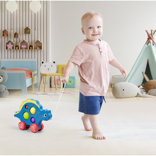 ICEKO Wooden Pull Along Toddler Toys，Dinosaur Walking Pull Toy，Developmental Toys for 1 2 3 Year Old Baby Birthday Gift