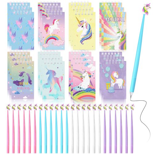 Yeaqee 48 Pcs Cute Unicorn Party Gift Set Mini Unicorn Spiral Notebooks Unicorn Gel Ink Pens Bulk Classroom Reward Prizes Stationery Set for Unicorn Birthday Party Favors Supply Goodie Bag Stuffers