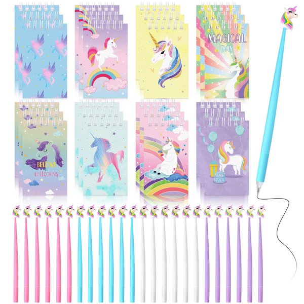 Yeaqee 48 Pcs Cute Unicorn Party Gift Set Mini Unicorn Spiral Notebooks Unicorn Gel Ink Pens Bulk Classroom Reward Prizes Stationery Set for Unicorn Birthday Party Favors Supply Goodie Bag Stuffers