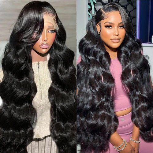 JIELIFA 28 Inch 13x6 Body Wave Lace Front Wigs Human Hair Pre Plucked Glueless Wigs Human Hair 180% Density Body Wave 13x6 HD Transparent Frontal Wigs Human Hair Lace Front Wigs for Women