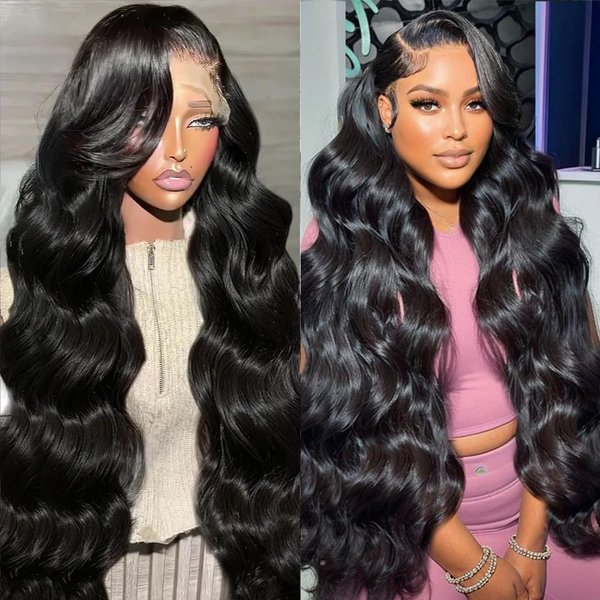 JIELIFA 28 Inch 13x6 Body Wave Lace Front Wigs Human Hair Pre Plucked Glueless Wigs Human Hair 180% Density Body Wave 13x6 HD Transparent Frontal Wigs Human Hair Lace Front Wigs for Women