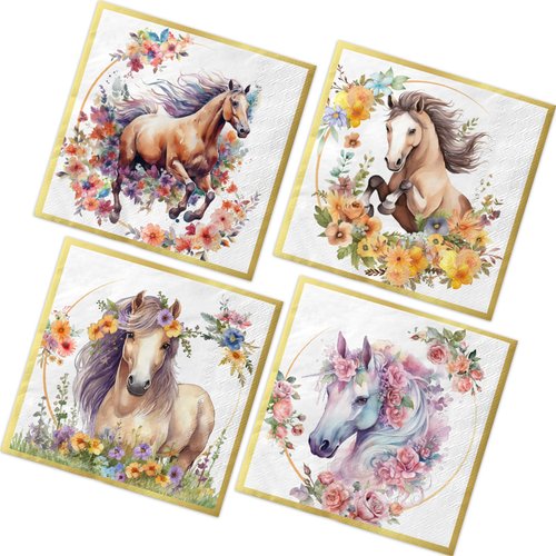 Horse Birthday Party Decorations-40Pcs Pink Horse Napkins Horse Floral Horse Paper Napkins for Girls Western Horse Theme Birthday Baby Shower Derby and Horse Theme Party Supplies
