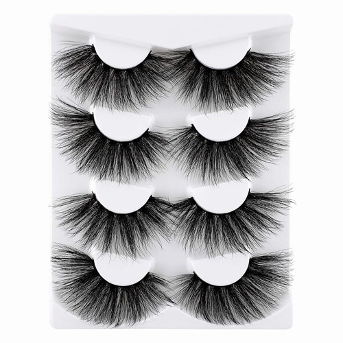 wiwoseo 25MM Lashes False Eyelashes Long Dramatic Faux Mink Fake Eye Lashes Thick Cross Fluffy Volume 4 Pairs Pack
