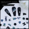 Kikonoke 2 Boxes 3D Flower Nail Charms Butterfly Bow Snake Rabbit Bear Shaped Nail Art Rhinestones Gems for DIY Nail Art Decoration Making Craft (Black)