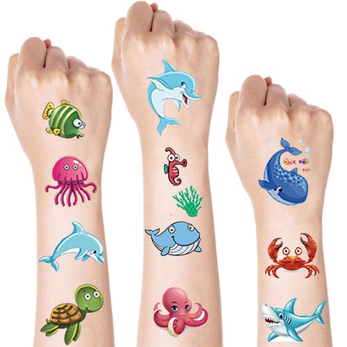 10 Sheets Whale Temporary Tattoos Ocean Waterproof Fake Tattoos Dolphin Crab Octopus Design for Body Face Kids Women Girls Summer Tattoos Stickers Birthday Party Favor Supplies