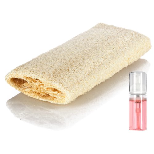 12 Pack of Natural Loofah Sponge Body Shower Scrub (6 inches Long) with a Foamer Pump Bottle