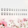 24 Pcs French Tip Press on Nails Medium Square False Nails Silver Glitter Full Cover Glue on Nails Bling Sequins Fake Nails Silver White Acrylic Coffin Nails Stick on Nails for Exquisite Women DIY