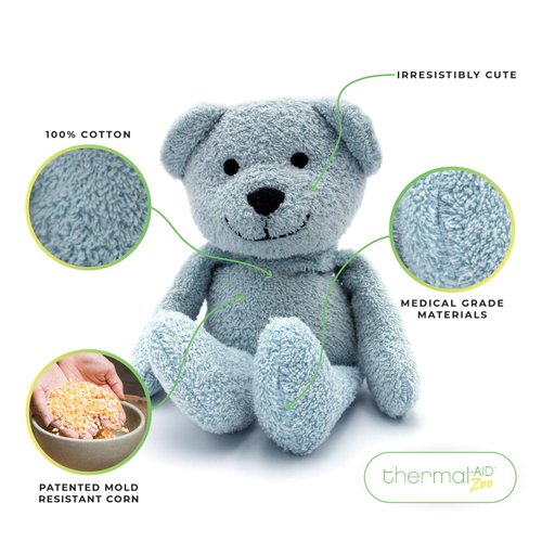 Thermal-Aid Zoo Animals - Buckley The Blue Bear - Heatable Therapeutic Stuffed Animals for Kids - Hot & Cold Therapy - Ice Pack & Heating Pack