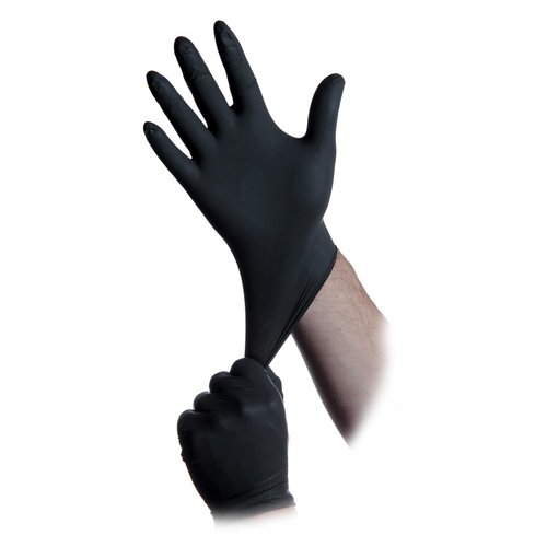 Atlantic Safety Products Black Lightning Exam Gloves, Disposable, Powder-Free Nitrile Gloves, Black, Medium, 100-Ct