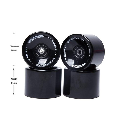 FREEDARE 70mm Longboard Wheels with ABEC-7 Bearings and Spacers(Black,Set of 4)
