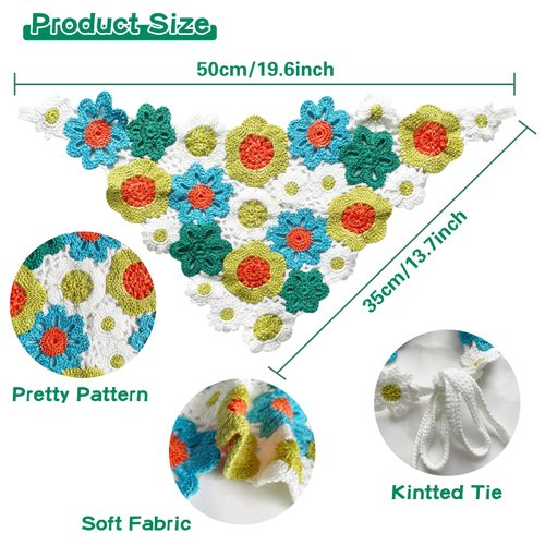 Kunyeah 2 Pieces Crochet Hair Bandana Floral Hair Scarf Boho Head Kerchief Vintage Headbands Triangle Hair Tie Handmade Hair Accessories for Girls Women (Red/Blue)