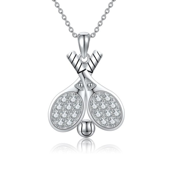 YAFEINI Tennis Necklace for Women 925 Sterling Silver Tennis Racket And Ball Pendant Necklace Tennis Jewelry for Tennis Lovers Gifts