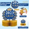 NICROLANDEE 9PCS Graduation Party Decorations Class of 2023, Blue and Gold Graduation Centerpieces for Tables, Congrats Grad Honeycomb Table Toppers for Graduation Party Supplies