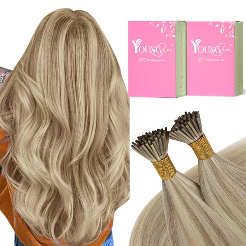 YoungSee I Tips Human Hair Extensions Blonde Highlight I Tip Hair Extensions Human Hair Blonde Hi...