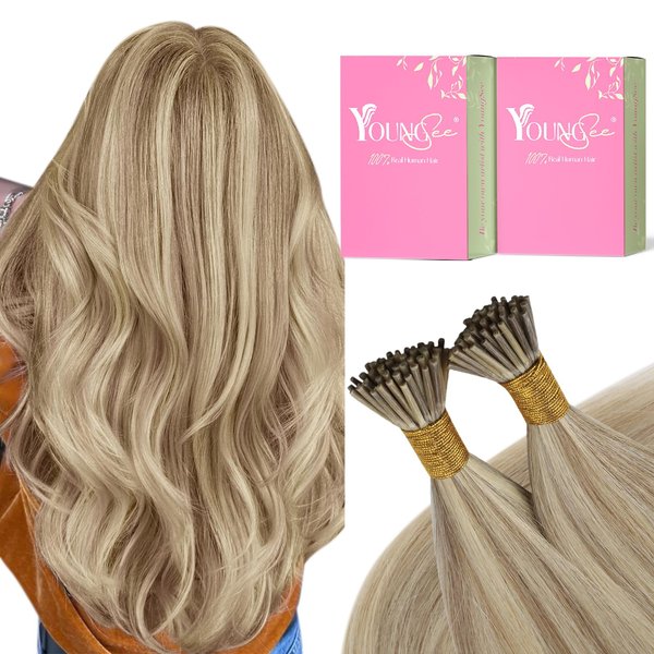 YoungSee I Tips Human Hair Extensions Blonde Highlight I Tip Hair Extensions Human Hair Blonde Highlights Golden Blonde Itip Hair Extensions Real Human Hair Straight 20 Inch 50s/50g